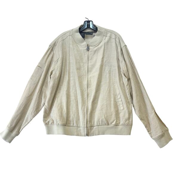Al Wissam Jean Denim Culture Bomber Jacket Mens L Bone Linen Cotton Embroidered - Picture 2 of 16